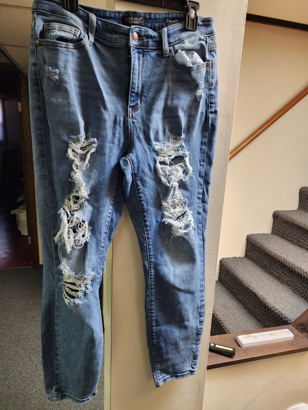 Judy Blue Light Blue Distressed Boyfriend Jeans Sz 9